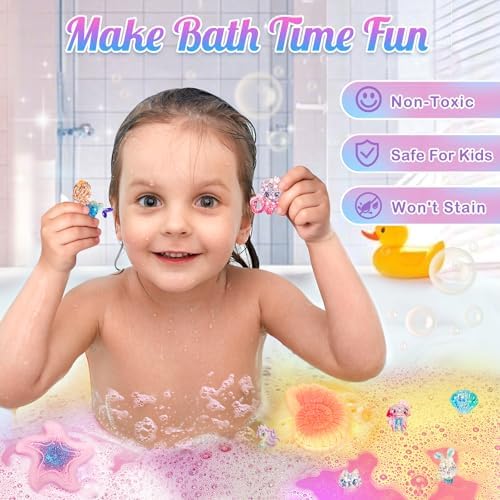8 Packs Bath Bombs for Kids Girls, Mermaid Bath Bomb with Surprise Toys Inside, Princess Bubble Bath Toys for Kids Aged 4-8, Christmas Birthday Gifts for Girls 3 4 5 6 7 8