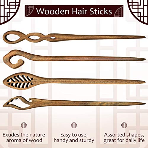 Chuangdi 8 Pieces Wooden Hair Sticks Japanese Hair Chopstick for Women Bun Maker, Chinese Chopstick Hairpin for Women Handmade Chignon Maker Accessories(Classic Pattern)