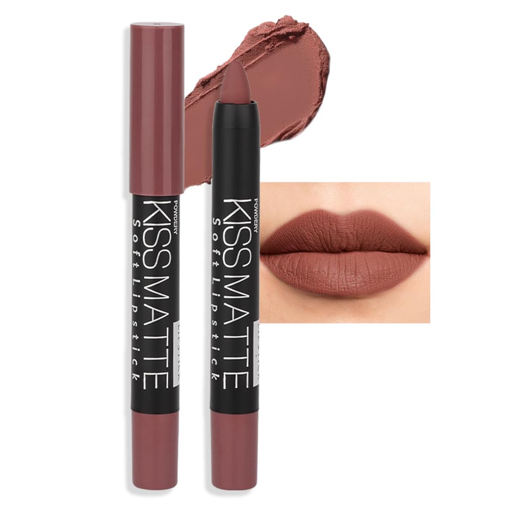 evpct DNM 1Pcs Dark Brown Matte Lipstick and Lip Crayon Liner Pencil Pen Set for Women Roll up Lip Liner Dark brown Lip Stain Long Lasting Waterproof labiales mate magicos 24 horas originales 08