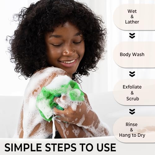 African Net Sponge Authentic - Afro Scrub Exfoliating Net Sponges with Knots - Real African Bath Sponge Washcloth for Shower - Body Exfoliator Scrubber