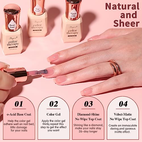 24 Pcs Jelly Nude Gel Nail Polish Set, Sheer Pink Colors Gel Polish Kit with Glossy & Matte Top Coat and Base Coat for Nail Art DIY Manicure and Pedicure at Home