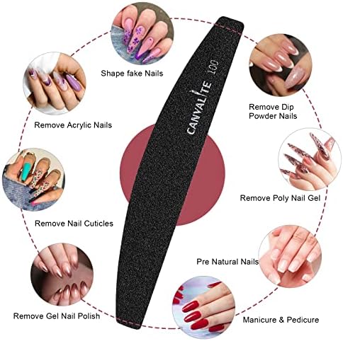 Canvalite 40 PCS Nail File Professional Reusable Peel and Stick Nail Files Replaceable Emery Boards 100 Grit Fingernail Files Manicure Tools for Home and Salon Use
