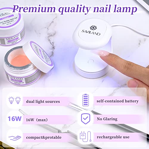 SAVILAND Builder Nail Gel Set - 2 Basic Colors Nail Extension Kit with Foundation Gel Top Gels LED Lamp Brush 100 Pcs Nails Forms at Home Salon