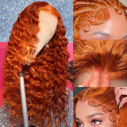 30 Inch Ginger Wig Human Hair 13x6 Deep Wave Lace Front Wigs 200 Density Hd Lace Curly Orange Wig Glueless Wigs Human Hair Pre Plucked Pre Cut With Baby Hair