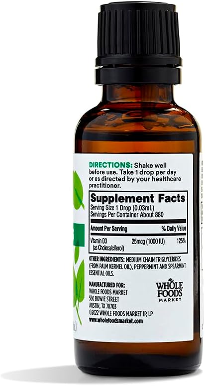 Whole Foods Market, Vitamin D-3 Liquid Mint Flavor 1000IU, 1 OZ