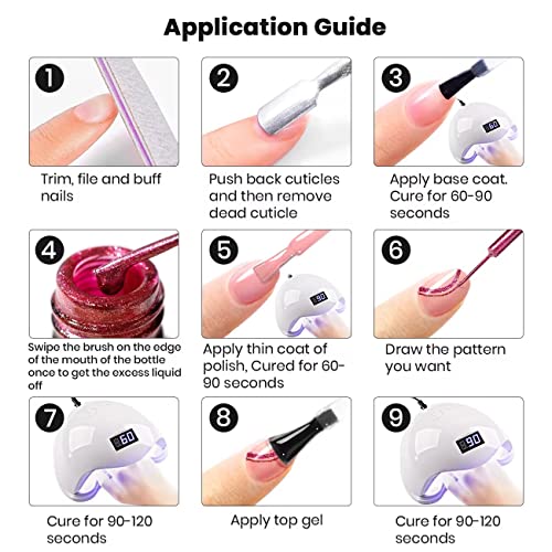 RARJSM Metallic Nail Art Gel Liner Black Silver Rose Gold Blue Green Red Glitter Painted Gel Nail Polish Set Soak Off 12 Colors 5ml UV LED Curing Require for DIY at Home Nail Salon Manicure Design