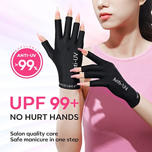Modelones UV Light for Gel Nails with Gloves, 48 W Nail Dryer with 3 Timer Settings, Lamps for Gel Polish, Professional UPF99+ UV Protection Gloves for Art Manicure