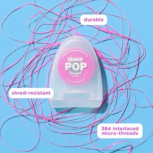 REACH POP Dental Floss, Cinnamon, Plaque Remover for Teeth, Shred Resistant, Vegan Wax, Cruelty Free, Eco Friendly Packaging, Oral Care, PFAS Free, for Adults & Kids, 3 Pack, 54.6 yd