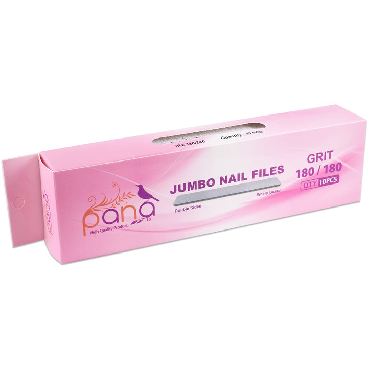 10pcs - PANA Jumbo Double-Sided Emery Nail File for Manicure, Pedicure, Natural, and Acrylic Nails - Zebra (Grit 180/180)