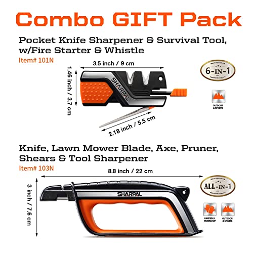 SHARPAL Pocket Knife Sharpener & Garden Tool Sharpener, Sharpening Straight and Serrated Knives, Lawn Mower Blade, Axe, Pruners, Shears, Scissors, Combo Gift Pack w/Greeting Card
