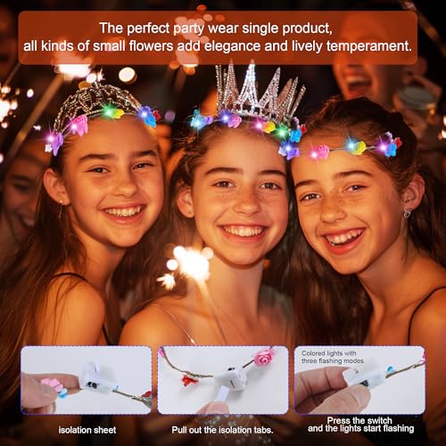 30 Pcs LED Flower Crown Headband,led Headbands,Light Up Flower Headbands for Women,Garlands Glowing Floral Wreath Crowns for Weddings,Halloween,Birthdays,Role-Playing,Beach Parties，Christmas