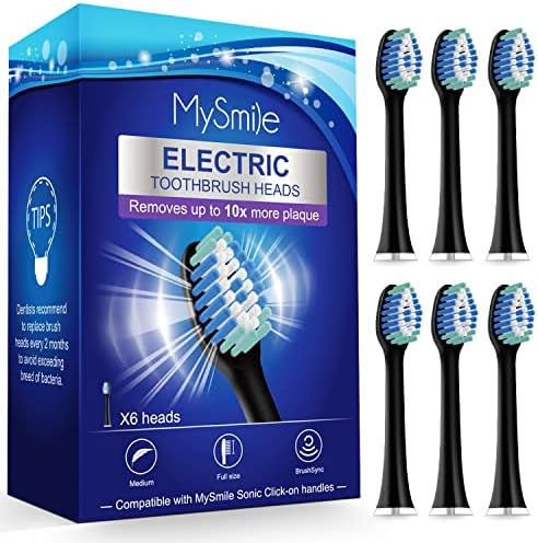 MySmile Electric Toothbrush Replacement Heads, 6 Packs (Black)