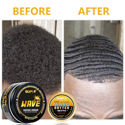 Wave Pomade for Men - Strong Hold, Easy Wash, Promotes Layered Waves, Moisture, Silky Shine, Hair Cream, Grease, Brush, Durag, Cap Set (Red)