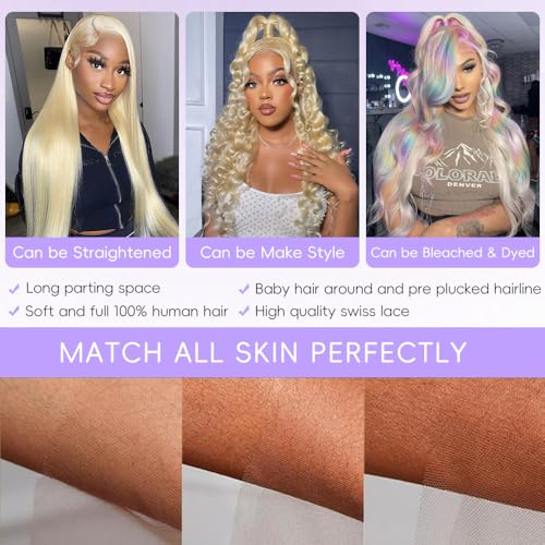13x6 613 Lace Front Wig Human Hair 28 Inch Blonde Wig Human Hair Body Wave Blonde Lace Front Wigs Human Hair 613 HD Frontal Wig 200% Density HD Lace Frontal Wigs Human Hair Pre Plucked
