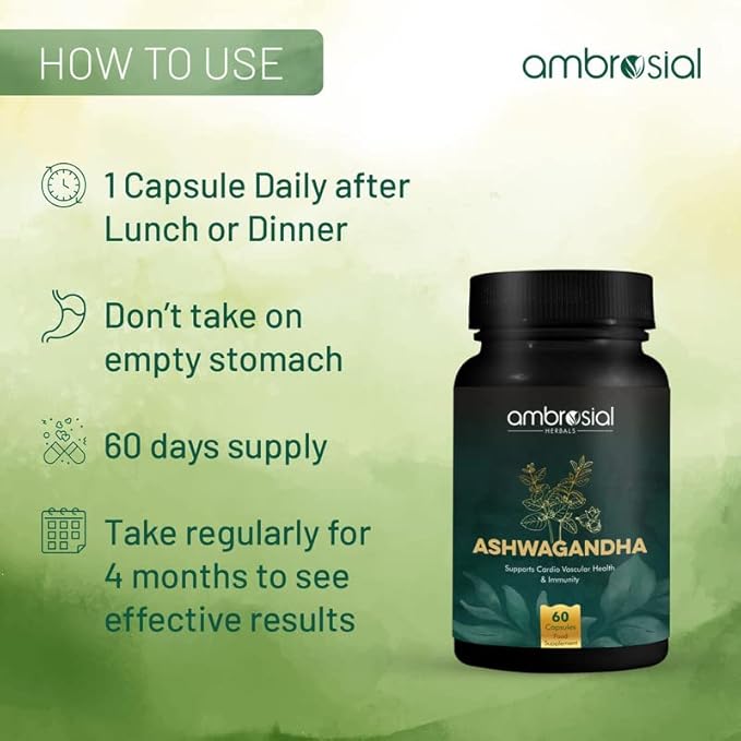 AMBROSIAL Ashwagandha 500mg (Pack of 1-60 Capsules)
