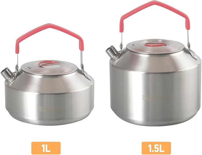 1L Camping Kettle, Stainless Steel Portable Campfire Kettle for Open Fire, Outdoor Camp Tea Coffee Pot for Stove Top, Backpacking, Hiking, Picnic and Traveling