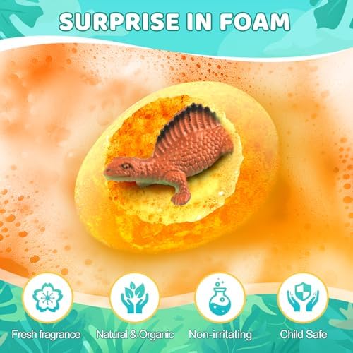 Bath Bombs for Kids with Surprise Toys Inside - 9 Pack Organic Dinosaur Bath Bombs Gift Set, Bubble Bath Fizzers, Dinosaur Toys for Kid 3 4 5 6 7 8 9 Years, Birthday Gifts for Kids Boys