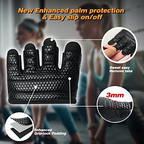 RYMNT Minimal Workout Gloves,Short Micro Weight Lifting Gloves Grip Pads with Full Palm Protection & Extra Grip for Men Women Weightlifting,Gym,Cross Training,Powerlifting,WODs.Black-Small