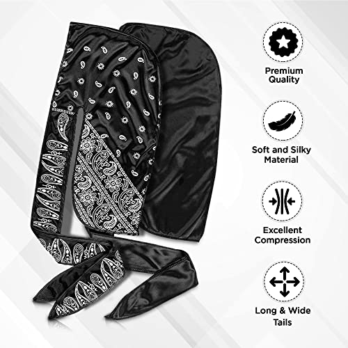 8-in-1 360 Wave Kit for Men - Grooming Kit for 360 Waves - 3 Wave Brushes, Soft, Medium & Hard - 2 Satin Durag, Hand Mirror, Comb, Hair Brush Cleaner - Gift Set, Black