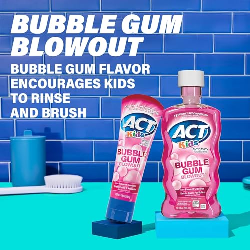ACT Anticavity Kids Flouride Rinse Bubble Gum Blowout Flavor 18 Ounce Bottles (Pack of 3)