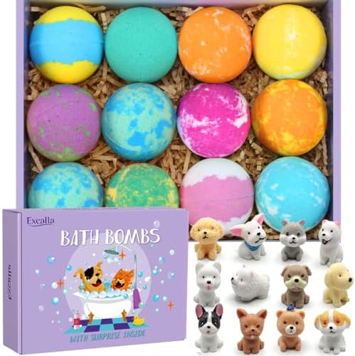 Bath Bombs for Kids with Surprise Toys Inside for Girls Boys - 12 PCs Bubble Bath Fizz Balls Gift Set with Puppy Toy, Gentle and Kids Safe for Easter Eggs Stuffers