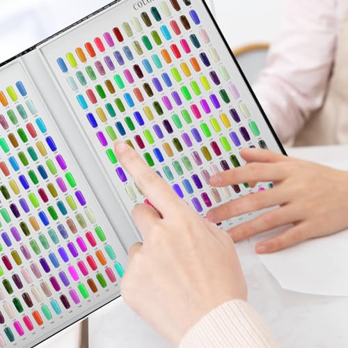 Professional 308 Nail Colors Chart with Number Labels, Black Nail Gel Polish Display Card Book, Nail Art Salon Display Booklet, Nail Color Swatches Nail Practice Card Design Board