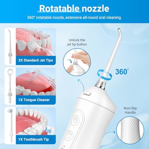 Betterchoi Water Flossers for Teeth, Portable Cordless Water Dental Flosser Teeth Pick – 4 Cleaning Modes, 1800 Pulses, 300ML Tank, IPX7 Waterproof, USB Type-C Charging for Home Travel, White