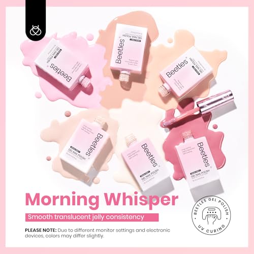 Beetles Nude Pink Gel Nail Polish Set, 6 Colors Hema Free Light Pink Jelly Gel Polish Translucent 15ML Full Size Nail Concealer High Gloss Soak Off UV Salon Spring Colorful Bottle Gel Gift for Women