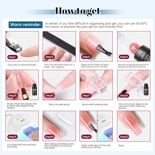 JEWHITENY 14 Colors Poly Nail Gel Kit With U V Lamp Poly Nail Extension Gel All-in-one Kit Builder Strengthen Art Starter DIY At Home Gifts For Women