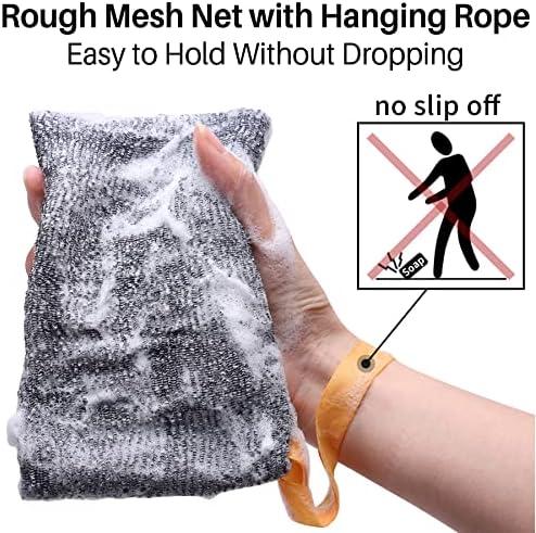 6-Pack Soap Pocket Exfoliating Soap Saver Pouch, Body Scrubber Rough Sponge Exfoliator for Bath or Shower, Gray Mesh Bar Soap Foam Lather Pouch