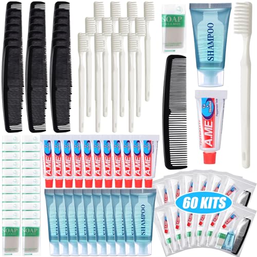 60 Pcs Basic Toiletry Set Homeless Hygiene Kits Homeless Care Package Supplies Travel Toiletry Bulk for Men Women Charity Reusable Supplies