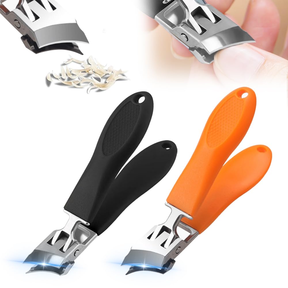 Wide Jaw Opening Anti-Splash Slanted Nail Clipper, Fingernail and Toenail Clippers Clippers for Ingrown Nails, Curved Toenail Clippers for Thick Nails, Household Slanted Nail Clippers (Black+Orange)