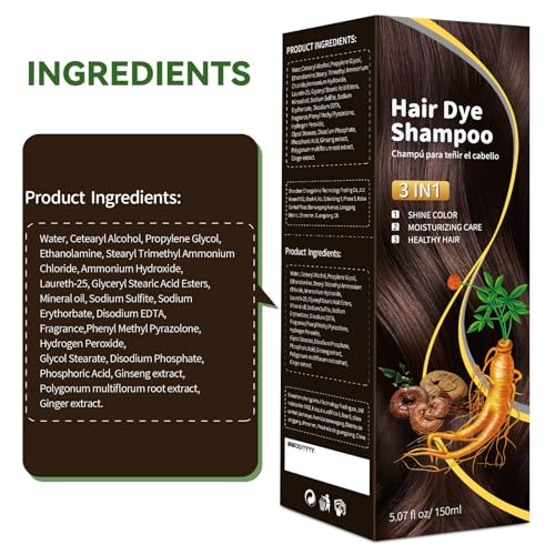 Dark Brown Hair Dye Shampoo - Natural Nutrition for Gray Hair Coverage, 3 in 1 Shampoo for women, Semi Permanent Hair Color for Instant, Lasts 30 Days/Natural herbal Ingredients, 150 ML/5.07 OZ