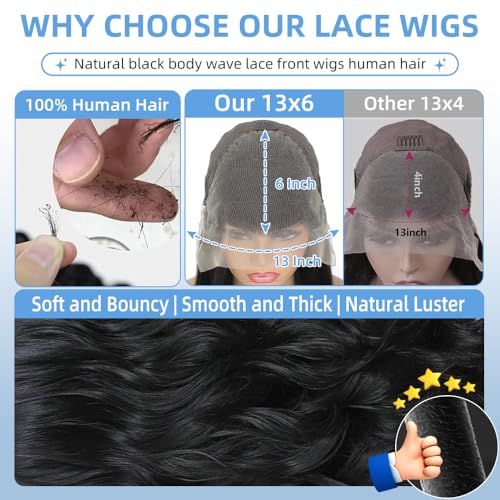 30 Inch 13x6 Lace Front Wigs Human Hair 200% Density Body Wave Lace Frontal Wigs Human hair Pre Plucked with Baby Hair Real Wig Human Hair Lace Front Wigs for Women Natural Color