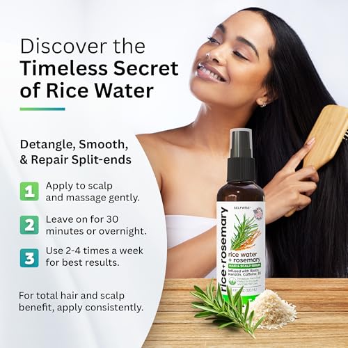 NEW Fermented Rice Water Hair Growth Spray with Rosemary, Biotin, Keratin, Caffeine, Vitamins C & B5 - For Thinning Hair, Hairfall, Thicker, Longer, Softer Hair - All Hair Types - Men & Women