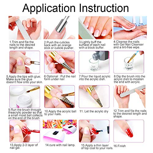 Nail Kit Set Professional Acrylic with Everything, 12 Glitter Acrylic Powder, Tips, Decoration, DIY Nail Art Tools & Supplies for Beginners