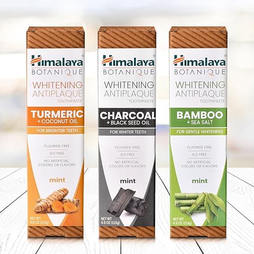 Himalaya Botanique Whitening Antiplaque Toothpaste with Charcoal + Black Seed Oil, Fluoride Free, for Whiter Teeth, 4 oz, 2 Pack…