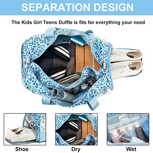BLUBOON Duffle Bag Girls Kids Dance Bag Cute Gym Bag with Shoes Compartment & Wet Separation Waterproof Sports Overnight Travel Bag