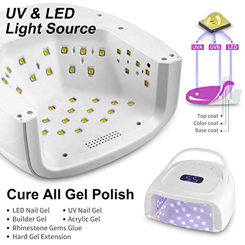 60W Rechargeable UV LED Nail Lamp, Faster Wireless Nail Dryer Gel Polish Light 42 Beads & Portable Handle, Professional Curing Lamp For Fingernail and Toenail, Auto Sensor & Quick Dry Nail Machine