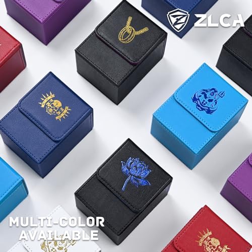 ZLCA Card Deck Box for MTG Cards with 2 Dividers, Card Storage Box Fits 100+ Single Sleeved Cards, PU Leather TCG Card Deck Case Holder for Magic Commander Yugioh (Black,Ring)