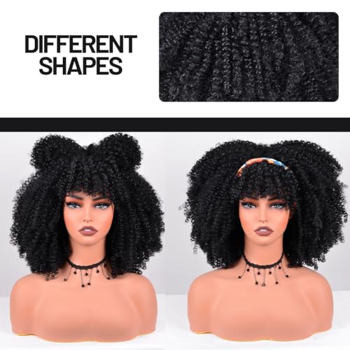 Afro Curly Wig with Bangs 12 Inches Synthetic Afro Wig for Women about 280g/Pcs Heat Resistant Black Short Kinky Curly Wigs for Daily Party