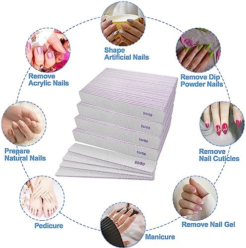 80/80 Grit Nail Files (100 Pcs), Coarse Emery Boards for Acrylic Nails and Gel Nails, Nail File Double Sided 80 Grits Emory Professional Nail Filers Pack