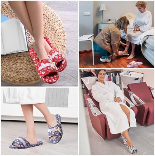 6 Pairs Floral Cotton House Slippers for Women Soft Open Toe Indoor Washable Portable Foldable Comfortable Hotel Travel Airplane Spa Guest Slippers