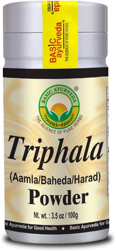 BASIC AYURVEDA Triphala Powder | Blend of Amla, Baheda & Harad | Supports Digestion, Gut Health & Detox | 100% Natural Herbal Supplement | Plant-Based Formula | 3.53 Oz (100g)
