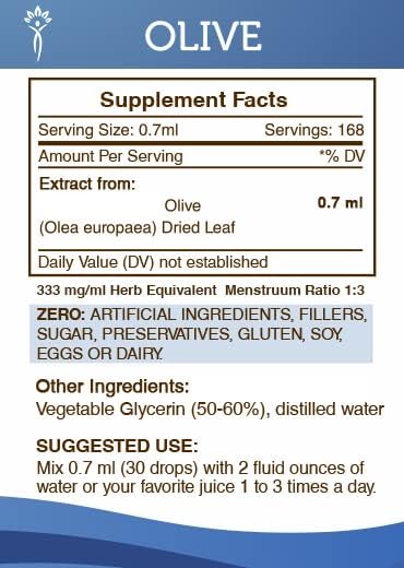 Secrets of the Tribe Olive Alcohol-Free Liquid Extract, Olive (Olea europaea) Dried Leaf Tincture Supplement (2x4 FL OZ)
