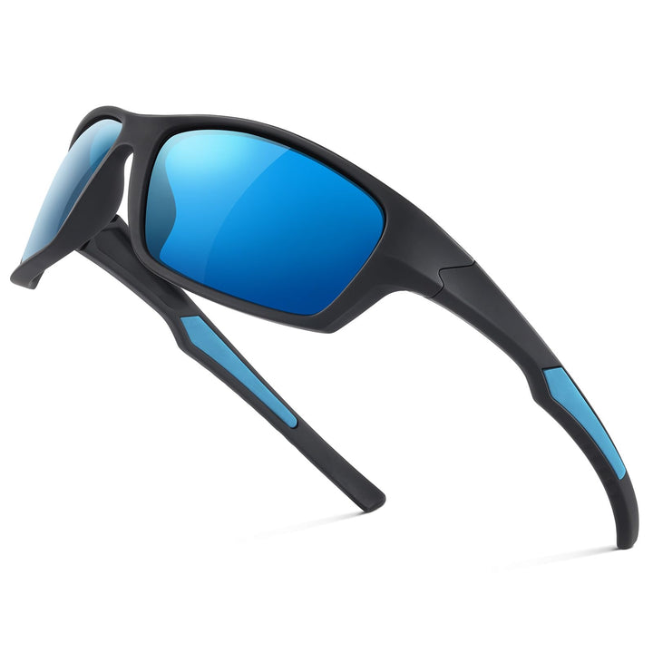 Fanshen Sports Polarized Sunglasses Men - Wrap Around Mens Sunglasses for Mens Womens Cycling Running UV Protection (Matte Black/Ice Blue)