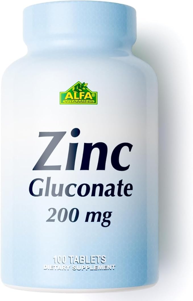 Zinc Gluconate 200 mg by Alfa Vitamins - Boost Immune System - Promote Healthy Skin - 100 Tablets
