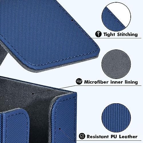 ZLCA Card Deck Box for Trading Cards, MTG YuGiOh Deck Case Holds 100+ Single Sleeved Cards, PU Leather Magnetic Card Storage Box Fits for TCG CCG Magic Game Cards (Blue)