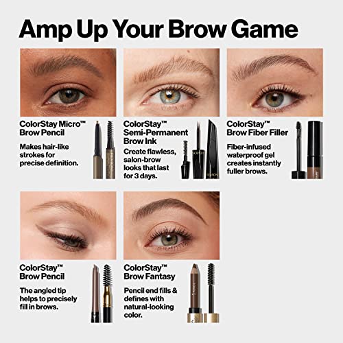 Revlon ColorStay Micro Eyebrow Pencil with Built In Spoolie Brush, Infused with Argan and Marula Oil, Waterproof, Smudgeproof, 454 Medium Brown, 0.003 oz