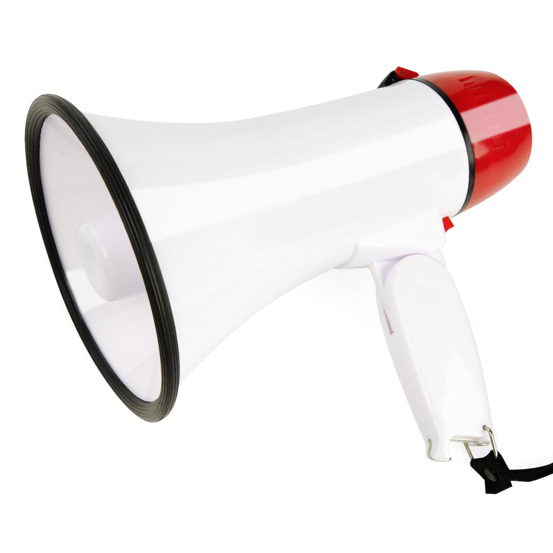 MyMealivos Portable Megaphone Bullhorn 20 Watt Power Megaphone Speaker Voice and Siren/Alarm Modes with Volume Control and Strap (White&Red)